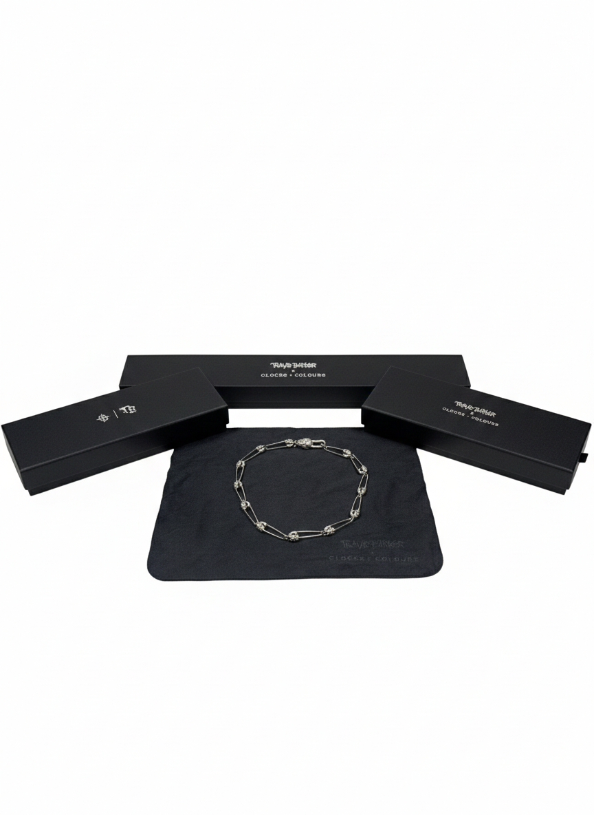 Clocks and Colours Sterling Silver Skull Safety Pin Necklace